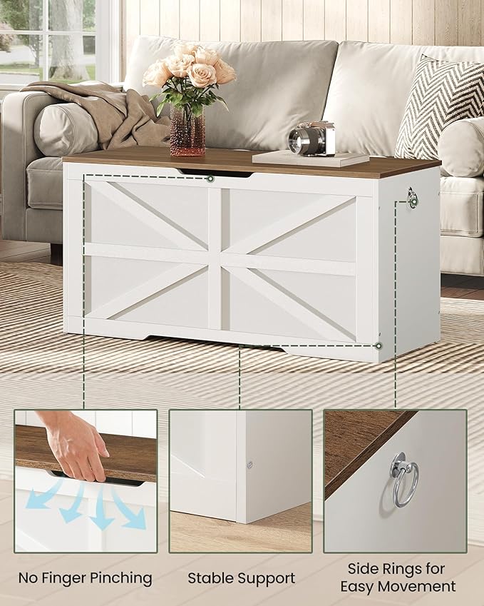 Storage Chest, 39.4" Toy Chest, Modern Storage Bench with Safety Hinge, Toy Box, Farmhouse Style, for Bedroom, Living Room, Walnut and White MCW10WL