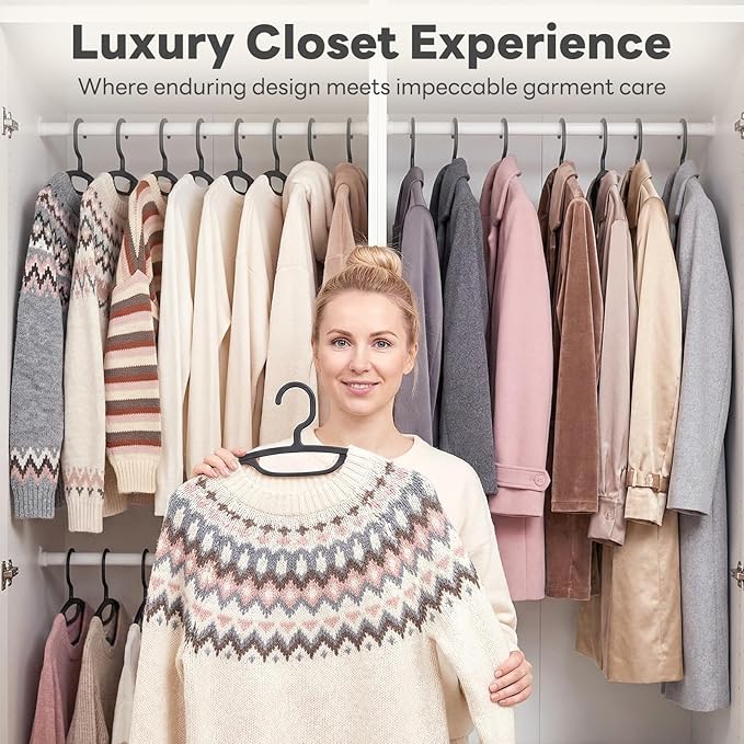 HOUSE DAY Plastic Clothes Hangers 36 Pack, Sweater Hangers No Shoulder Bump, Thick Heavy Duty Coat Hanger for Closet, Black Wide Hanger with Non-Slip Hook for Sweaters, Suits, Dresses, Jackets, Pants
