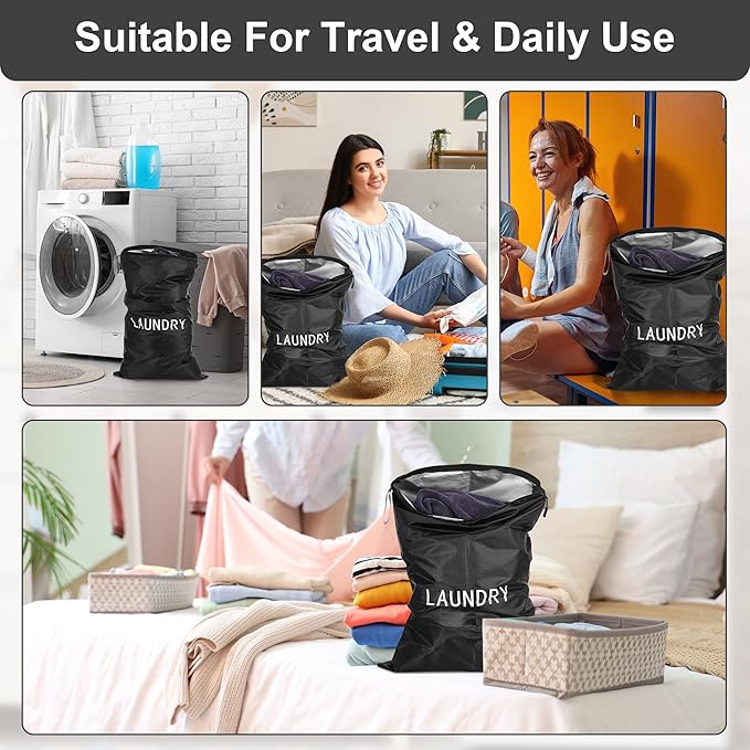 4Pcs Travel Laundry Bags, Dirty Clothes Travel Bag, Waterproof Wet Bags with Zips, Reusable Wet Dry Bag for Swimming Yoga Dance Clothes (Black)