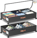 Under Bed Storage with Wheels, 2 Pack Under Bed Storage Containers with Dividers & Clear Lids, Under the bed storage Organizer Bins,Underbed Storage with Wheels for Clothes,Toys,Shoes (Black, 2 Pack)