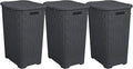 Plastic Laundry Hamper with Lid 3 Pack Laundry Hamper Basket, Grey Tall Cloths Hamper Organizer with Cut-out Handles. Space Saving for Laundry Room Bedroom Bathroom, Wicker Design 60 Liter