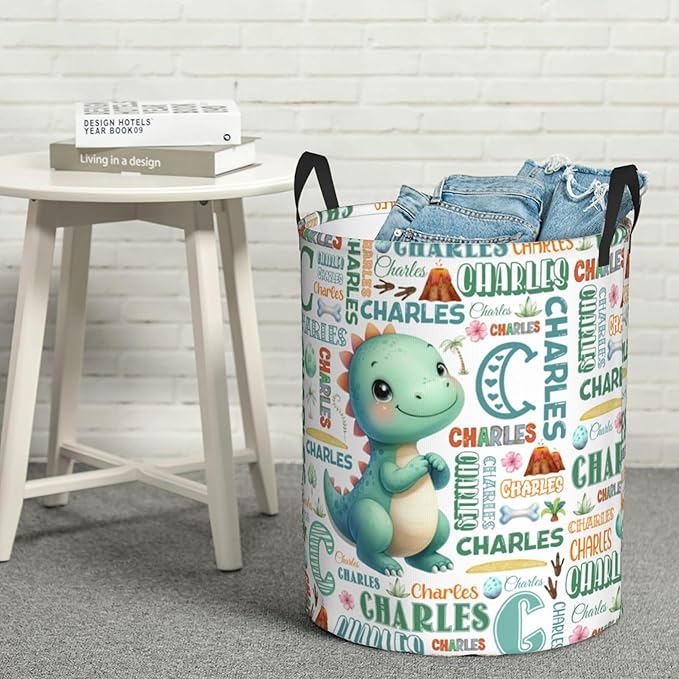 Personalized Dinosaur Laundry Basket For Baby Kids Boys Girls Adult Custom Hamper Basket With Name For Bathroom Bedrooms Collapsible Baby Laundry Basket, Dirty Clothes Hamper With Handles