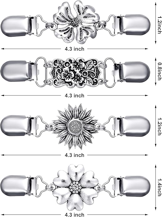 Jetec 4 Pieces Vintage Sweater Shawl Clips Retro Cardigan Collar Dress Shirt Brooch Clips for Women Wearing, 4 Styles