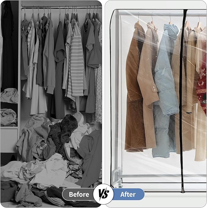 Clear Garment Rack Cover 51" L x 20" W x 60" H, Clothes Rack Cover with Reinforced Double Zippers, Waterproof PEVA Dustproof Protection – Cover Only, Rack Not Included
