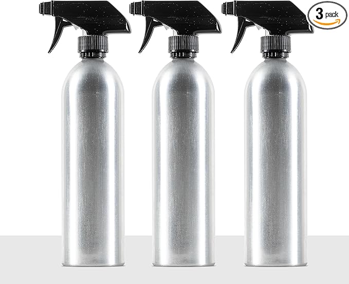 Aluminum Spray Bottles (3 Pack) 20oz - Silver Metal Aluminum Refillable Spray Bottles, Cleaning Solution, Hair, Plants, Gardening, BBQ Grill, Restaurants, Cooking (New Updated Sprayers)
