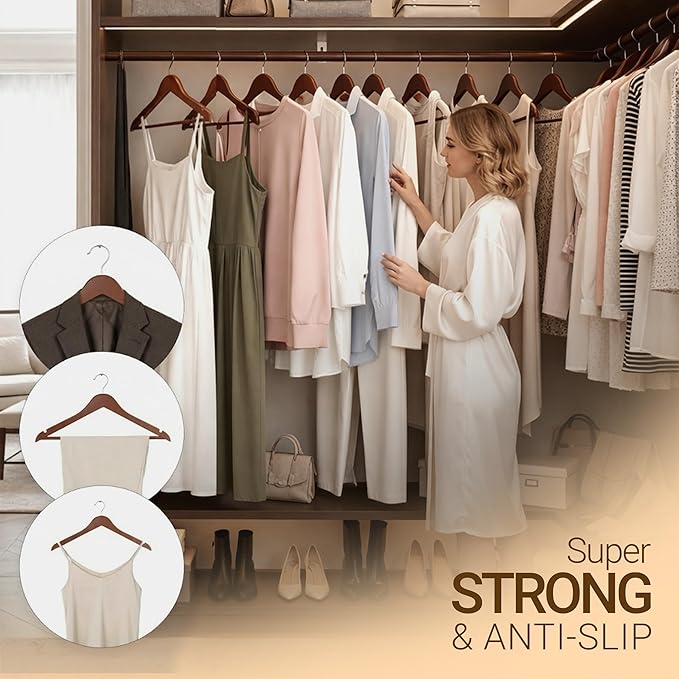 Utopia Home Premium Wooden Hangers 30 Pack - Durable & Slim Coat Hanger - Suit Hanger with 360-Degree Rotatable Hook - Wood Hangers with Shoulder Grooves (Brown Color)