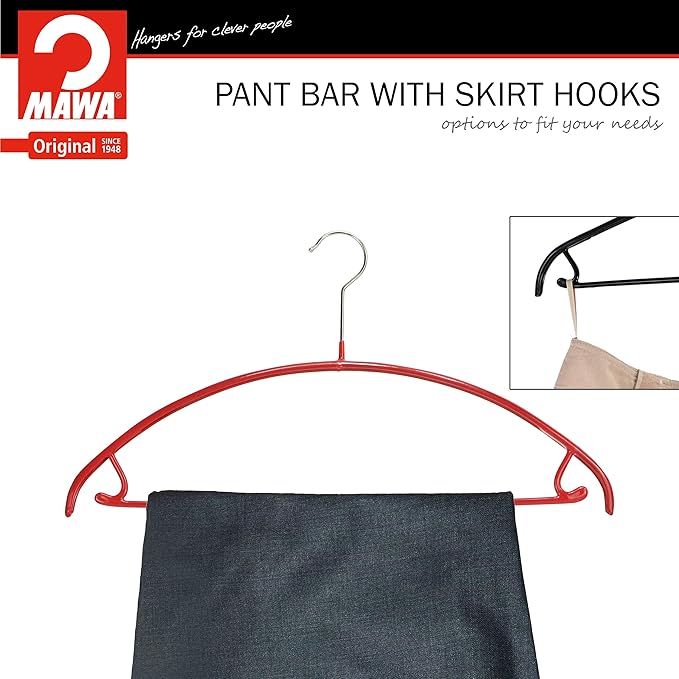 Mawa by Reston Lloyd Non Slip Metal Clothing Hanger, Smooth Shoulder Support with Skirt Hooks/Pant Bar, Model 42-U, Red, Pack of 100