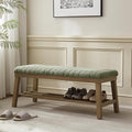 VKNOW Entryway Bench, 44.4" Upholstered Storage Shoe Bench for Entryway & Bedroom, Shoe Rack Bench with Rubberwood Legs, Modern End of Bed Bench for Living Room and Hallway, Green