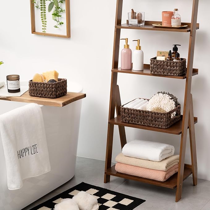 GRANNY SAYS Wicker Baskets for Organizing, Nesting Storage Baskets for Shelves, 1 Large and 2 Small Wicker Baskets Waterproof, Dark Brown, 3-Pack