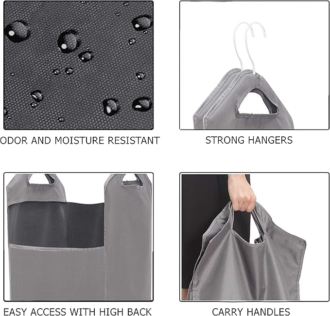 The Fine Living Co. Hanging Laundry Hamper Bag, Heavy Duty, Space Saving Closet Hamper Organizer with 2 Strong Metal Hangers