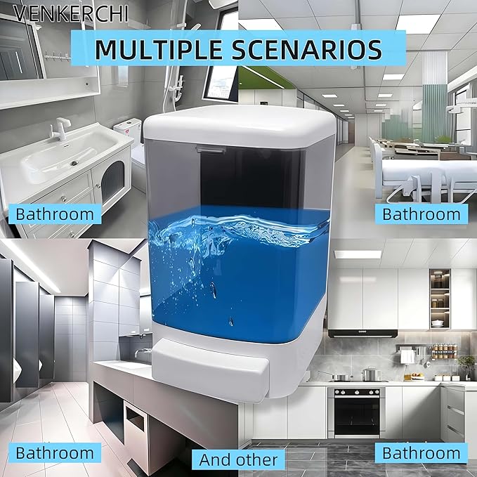 Manual Soap Dispenser Kitchen Bathroom Hand Wall Mounted Dispensers Commercial for Liquid Containers Shampoo Gel Chamber Plastic - 1000ml(33.8 oz)