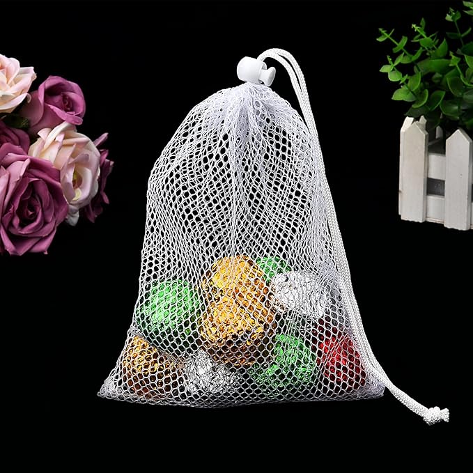 TecUnite 10 Pcs Mesh Laundry Bags with Drawstring Multicolor Mesh Sack Bag Nylon Gift Dishwasher Bag with Sliding for Storage Clothes Socks Jewelry Gifts Toys Fruit(11.8 x 7.5 Inch,White)