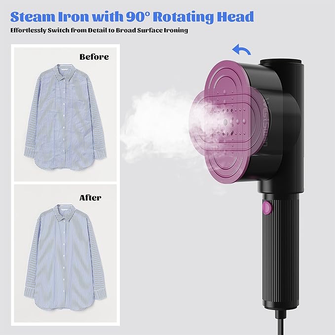 Wrinkle-Free Travel Companion Rotating Iron Plate Garment Steamer, Portable & Lightweight for Home & Travel