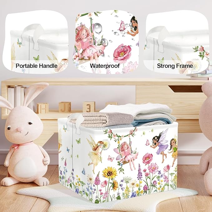Fantasy Princess Laundry Hamper Colorful Large Storage Basket Collapsible Parents Organizer Kids Toy Clothes Bins for Bedroom, Bathroom, Fairy, 36L