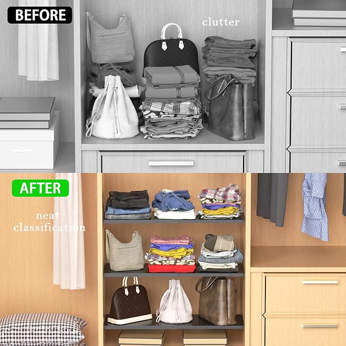 Adjustable Closet Shelves Organizers, Expandable for Cabinet Rack Storage Wardrobe Tension Shelving for Pantry Cupboard Kitchen (2 Perforated, W:7.87" x L: 17" to 31")