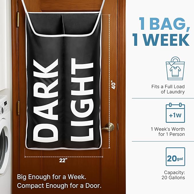 Hanging Laundry Hamper Bag XL 40x22", Space Saving over the Door Storage Bags, Behind the Door Hampers for Dirty Clothes & Wall Mounted Basket for Bathroom, Organizer for Small Room Spaces RV
