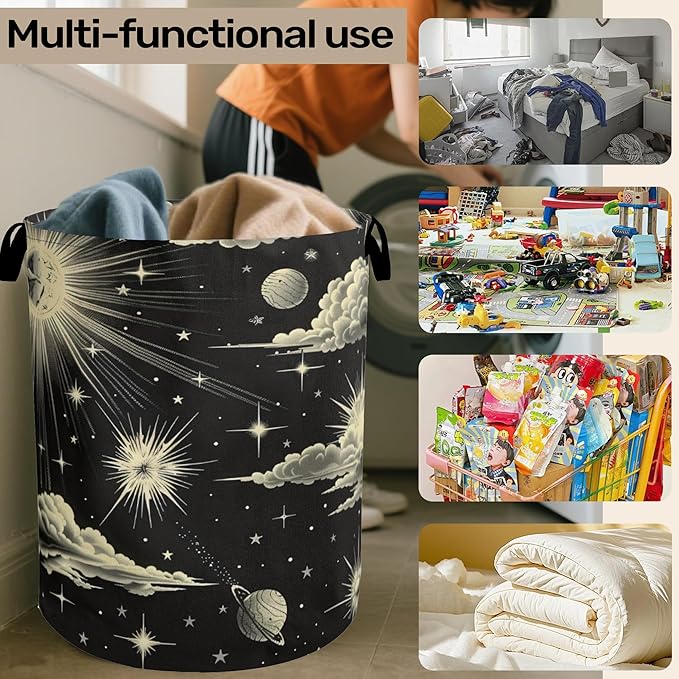 Gothic Sun Cloud Laundry Basket with Handles - Extra Large Foldable Hamper for Bathroom/Laundry/Bedroom/Dorm, Washable Fabric Storage Bin