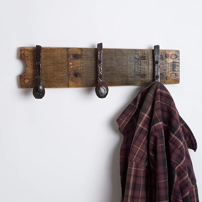 Wine Barrel Coatrack with Bent Railroad Spike Hooks