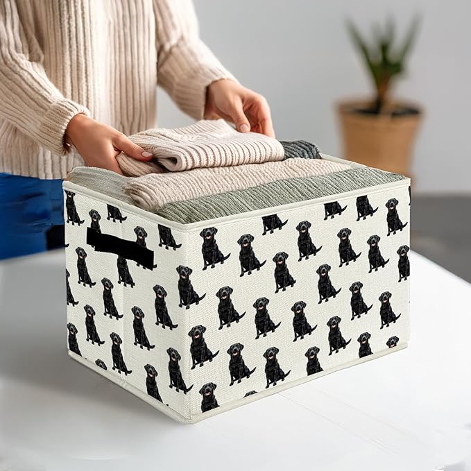 Black Lab Gifts Storage Bins & Boxes with Handles,Dog Foldable Basket for Organizing Dog Lovers Women,Labrador Retriever Christmas Storage Laundry Hampers for Bedroom Bathroom Clothes Toys Books