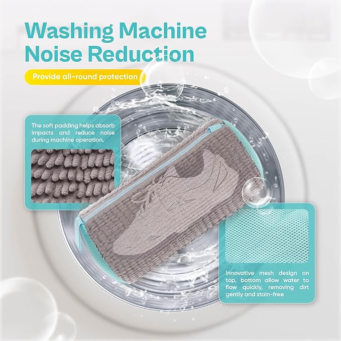 Shoe Washing Machine Bag – 2 Pack Mesh Laundry Bags for Sneakers, Tennis Shoes & Sports Trainers – Reusable Zippered Cleaning Bag to Protect Footwear, Comes with Metal Hanging Hook (Grey)