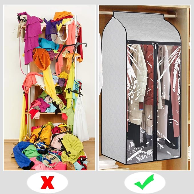 Univivi Hanging Garment Bags 54 inch Jumbo Garment Rack Cover Protector Well-Sealed Dress Bags for Closet Storage with Clear Windows for Suits Jackets Long Dresses(54 inch-2pcs)