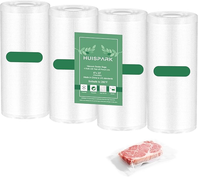 Pre-Cut Perforated Vacuum Sealer Bags Rolls 6x8 Inch,Heavy-Duty Vacuum Sealer Roll Bags 4 Rolls 120 Tear Off Bags,Easy-Tear Food Grade Storage Bags for Sous Vide, Freezer & Meat (BPA Free)