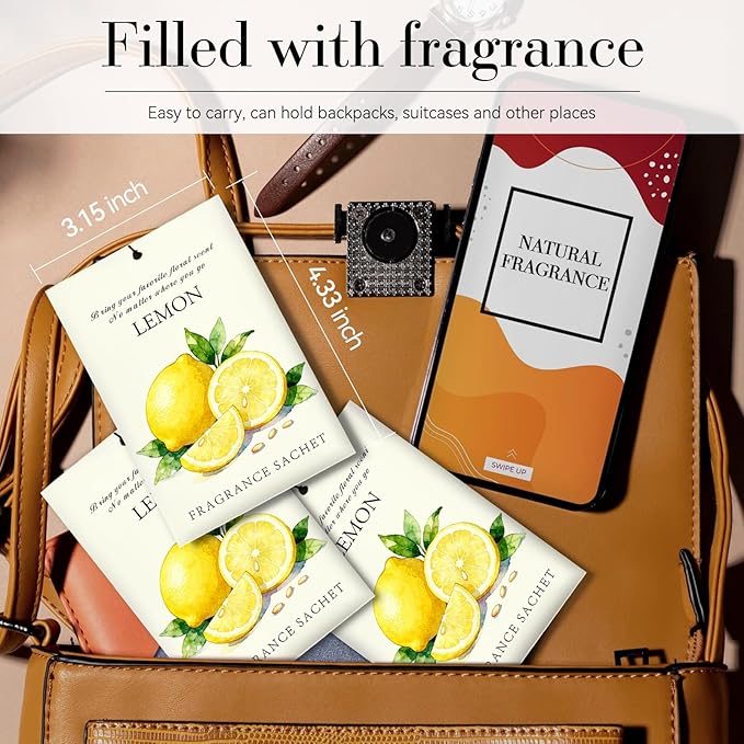 Lemon Scented Sachet Bags - 12 Pack Closet & Drawer Freshener, Long Lasting Odor Eliminator for Wardrobes, Cars & Storage, Home Fragrance Air Freshener Sachets