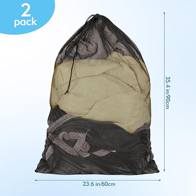 2 Pcs Mesh Laundry Bags, 24x35 Inches Large Mesh Laundry Bag with Drawstring, Large Laundry Drawstring Bag for Travel, Home, College and Apartment