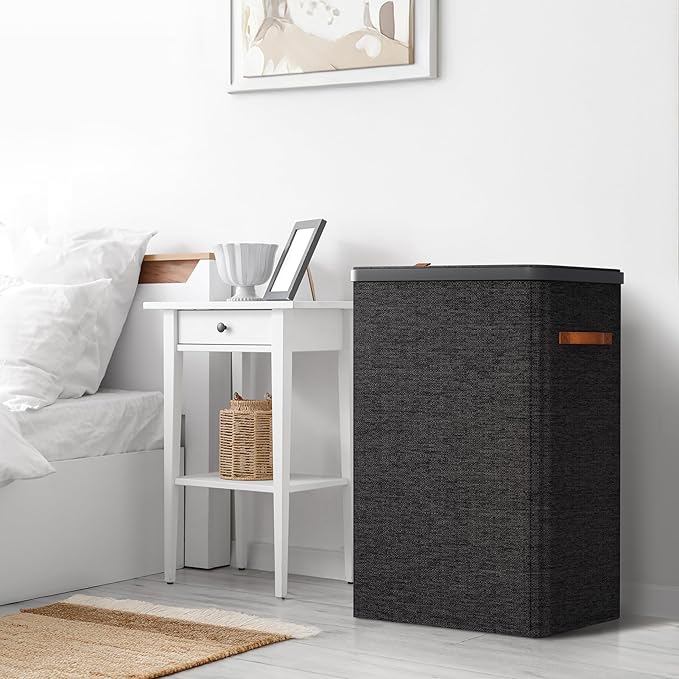 Sorbus Laundry Hamper with Lid - Collapsible 2-Compartment Fabric Laundry Basket with Handles and Removable Laundry Bag – 45 Gallon (170 L) Dirty Clothes Hamper for Bedroom, bathroom and dorm (Black)