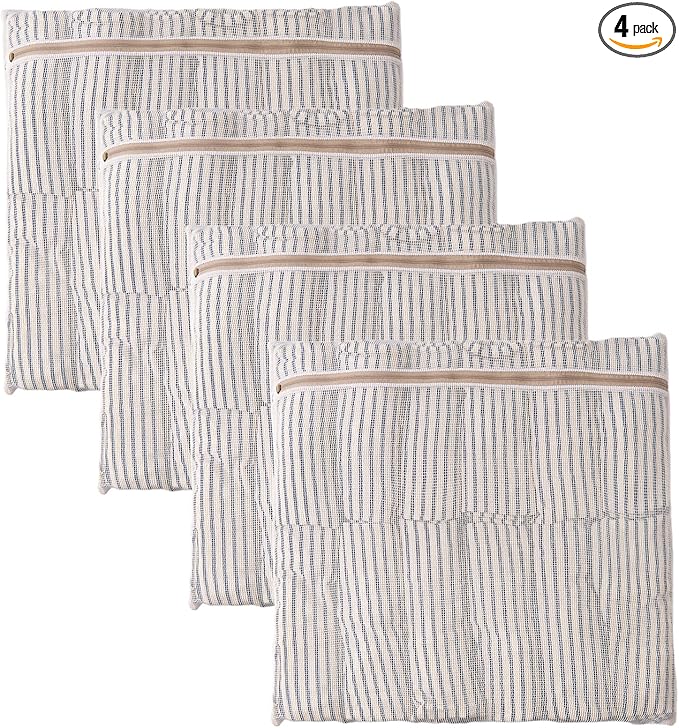HEAVYWOOD 4-Piece Cotton Mesh Landry Bag Organic Wash Bag for Washing Machine Lingerie Bags for Washing Delicates with Sturdy Anti-Rust Zipper Clothes Washing Bag (4Bags, XL)