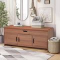ECOTOUGE Storage Bench, Shoe Bench with Lift Top Storage, Wooden Entryway Bench with Cushioned Seat, Adjustable Shelf for Living Room, Bedroom, Hallway, Brown