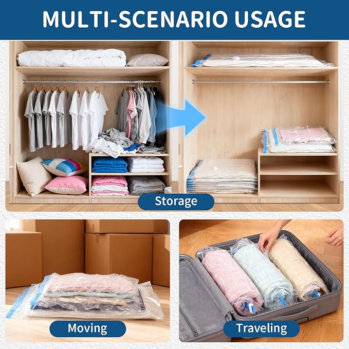 Vacuum Storage Bags with Electric Pump, 8 Pack (4 Large and 4 Super Jumbo), Heavy Duty Reusable PA+PE Space Saver Bags for Bedding, Comforters, Blankets, Clothes, Home and Travel Storage