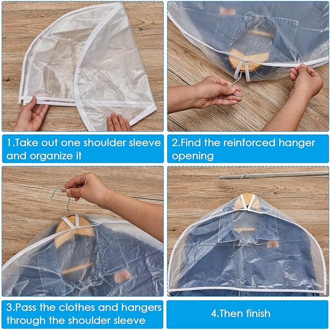 Patelai 8 Pcs 4" Gusseted Plastic Shoulder Covers for Hanging Clothes Coat Covers for Closet Clear Garment Breathable Bag for Jacket Clothing Coat Dress (Semi-transparent)