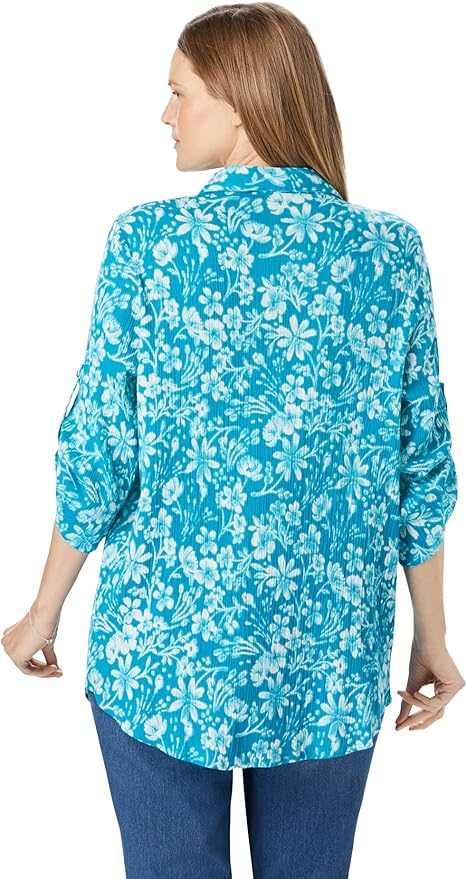 Woman Within Plus Size Pintucked Button Down Gauze Shirt