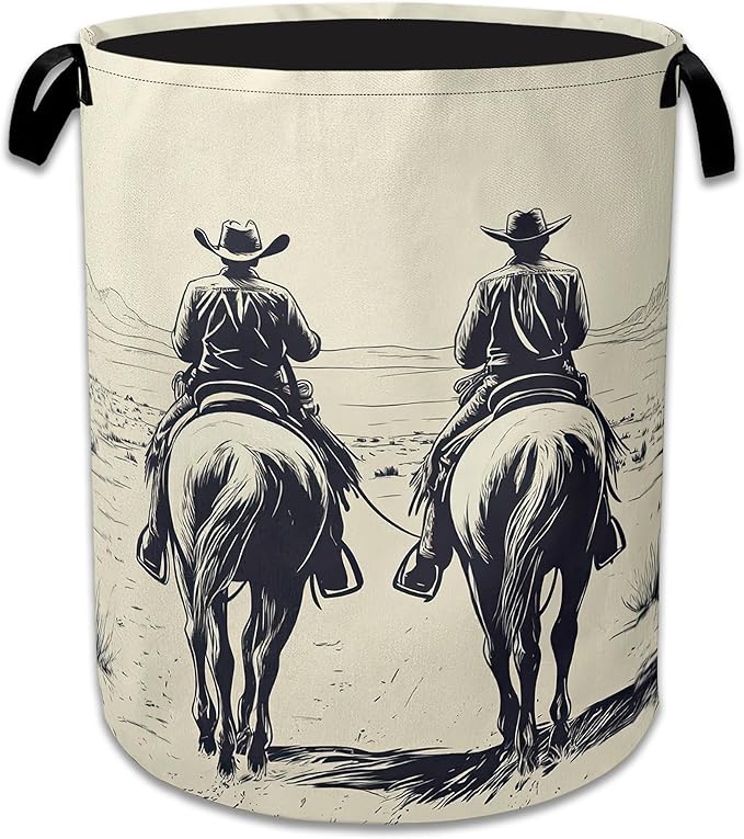 Western Cowboy Desert Riding Laundry Basket Collapsible Laundry Hamper Clothes Toy Storage Bin for Bathroom Bedroom Room Decor 16" X 20.8"