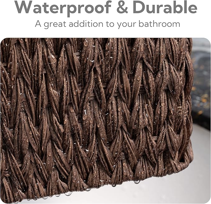 GRANNY SAYS Wicker Baskets for Organizing, Nesting Storage Baskets for Shelves, 1 Large and 2 Small Wicker Baskets Waterproof, Dark Brown, 3-Pack
