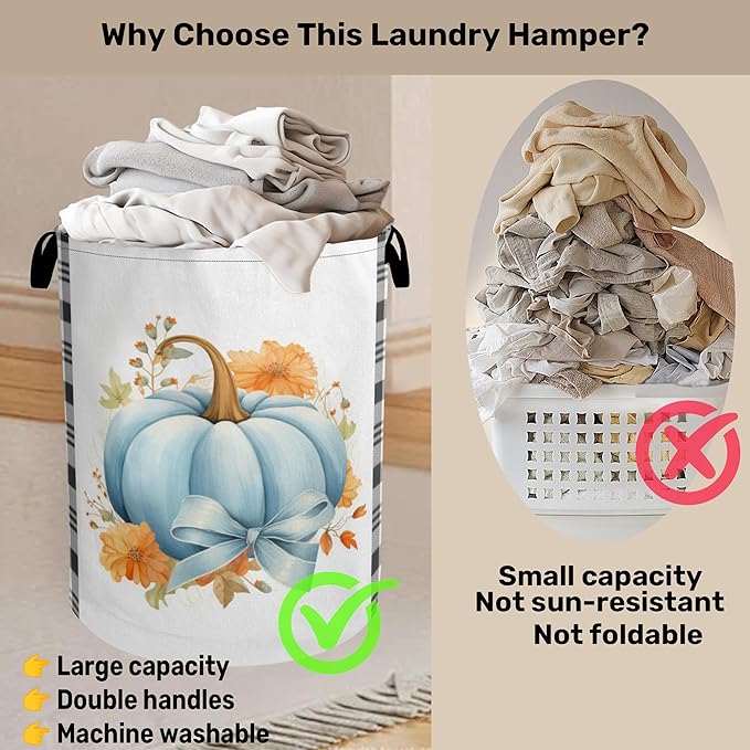 Autumnal Pumpkin Foldable Laundry Hamper - Waterproof Fabric Storage Basket with Handles, Clothes Hampers for Laundry,Bedroom,Dorm