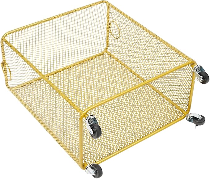 Rolling Laundry Basket Cart, Metal Laundry Hamper with Wheels, Laundry Organizer Basket Cart, Clothes Storage Organizer Hamper for Living Room,Bathroom,Closet (Gold, Rectangular)