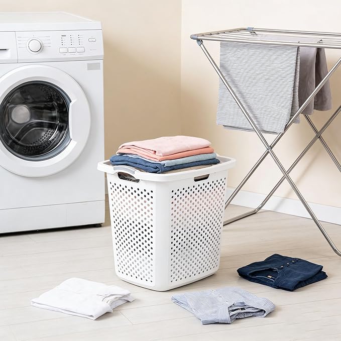 2-Pack 2.5 Bushel Large White Plastic Laundry Baskets - Heavy Duty Hamper with 4 Handles & Ventilation Holes, Space-Saving Storage for Laundry Room, Apartment, Dorm, Bedroom, Bathroom