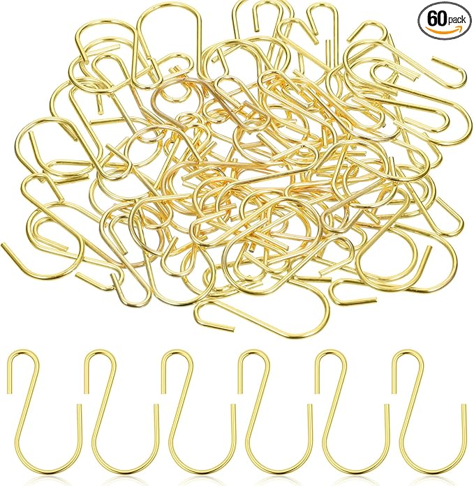 60 Pcs S Hooks for Hanging, 1 Inch Metal Hanging Hook S Shaped Metal Hook, Hanger Connector Hooks Ornament for Hang Jewelry Small Kitchenware Potted Plants(Gold)