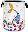 Mermaid Scales Tail Laundry Basket Foldable Oxford Cloth Funny Tote Bag Laundry Hamper Clothes Storage Bucket Toy Organizer For Bathroom/Laundry Storage/Bedroom 18.9x16.5 Inch