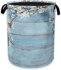 Spring Flowers Laundry Hamper,Rustic Blue Woodboard Clothes Hamper for Laundry,Waterproof Oxford Toy Storage Collapsible Hampers for Bedroom, Dorm Room,Bathroom,16x20 Inch