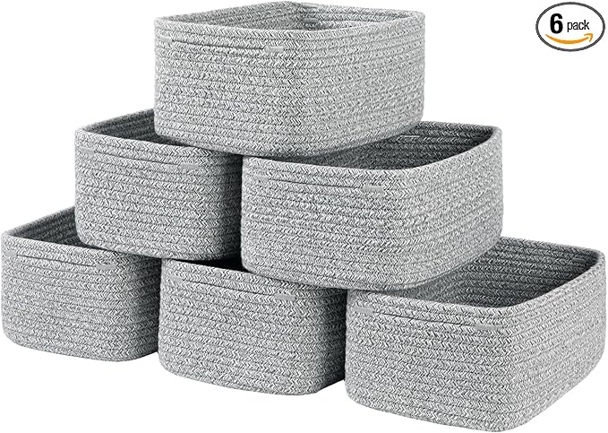 6 Pack Storage Baskets for Shelves, Small Baskets for Shelves, Cute Decorative Storage Bins, Organizer Basket for Gifts Empty, 11.8''Lx7.8''Wx4.7''H-Grey