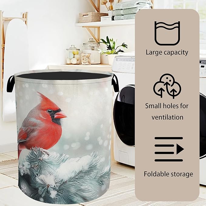 Red Cardinal Foldable Laundry Hamper - Waterproof Fabric Storage Basket with Handles, Clothes Hampers for Laundry,Bedroom,Dorm