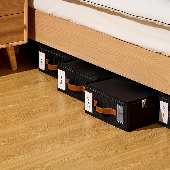 8pack Bed Sheet Organizer, Foldable Linen Closet Organizers and Storage with Sealed Design, Queen & King Size Sheet Storage with Window, Closet Organizer for Bedsheets/Blankets/Clothes, Black