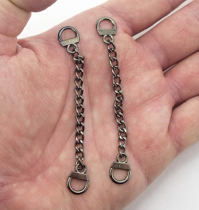 HAND® Set of 2 Dark Metal Tone Metal Sew On Metal Coat Hangers Hanging Chain Loops - 8.5 cm Long