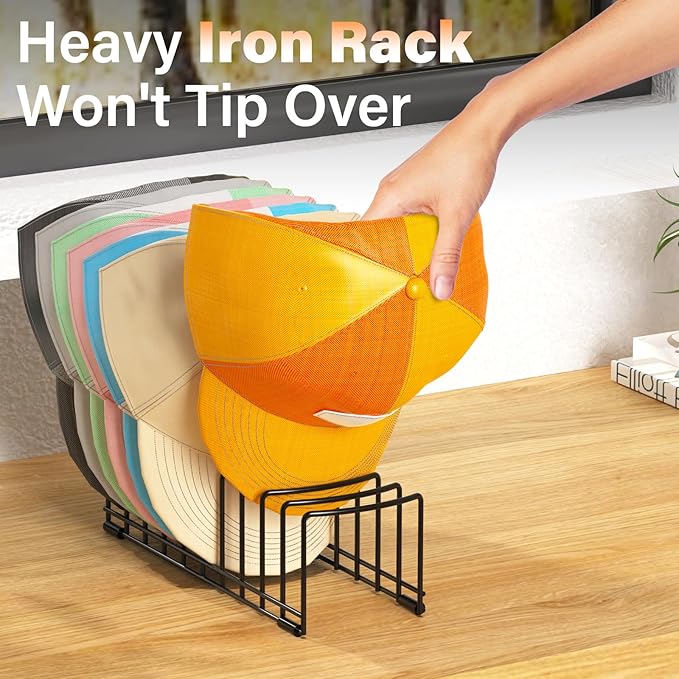 2 Pack Hat Organizer for Baseball Caps, Metal Hat Stand for 20 Baseball Caps, No Install Hat Holder with Silicon Anti-Slip Pad, Hat Rack Storage for Closet Dresser Desk Bedroom