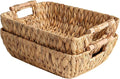 StorageWorks Hand-Woven Large Storage Baskets with Wooden Handles, Water Hyacinth Wicker Baskets for Organizing, 2-Pack