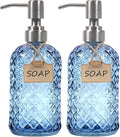 Funly mee Bathroom & Kitchen Glass Hand and Dish Soap Dispenser with 304 Rustproof Stainless Steel Pump(Blue-2Pack)