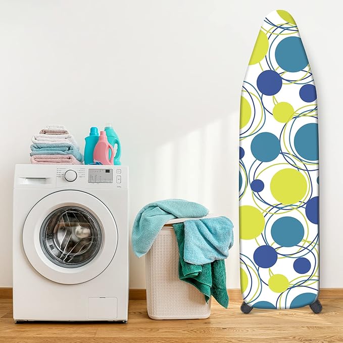 Ironing Board Cover and Pad, Standard Size 12" x 42" Iron Board Replacement Cover, 4 Layers Extra Thick Iron Board Cover Resist Scorching and Staining with Elastic Edge and 2 Fastener Straps